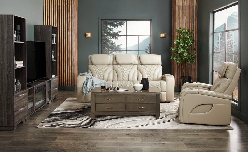 Sofa de massage à inclinaison électrique Elite de 86 po en cuir véritable avec appuie-têtes électriques et accoudoirs de rangement - gris