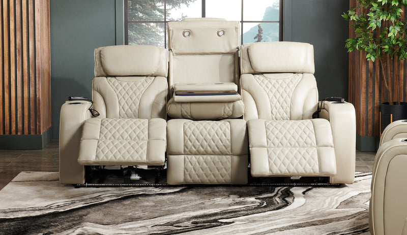 Sofa de massage à inclinaison électrique Elite de 86 po en cuir véritable avec appuie-têtes électriques et accoudoirs de rangement - gris