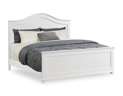 Ella Panel Bed with Headboard & Frame, Chevron Pattern, White - King Size | Lit à panneaux Ella blanc avec tête de lit, cadre et motif de chevrons - format très grand lit