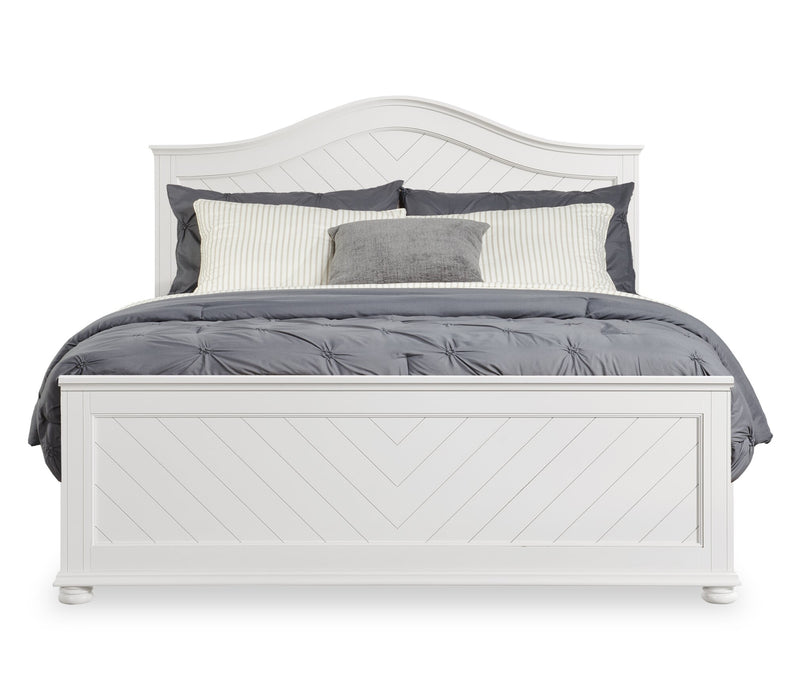 Ensemble de chambre à coucher Ella 5 pièces blanc avec lit à panneaux, commode et miroir - format très grand lit