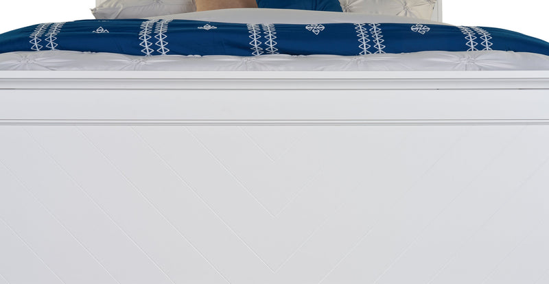 Lit à panneaux Ella blanc avec tête de lit, cadre et motif de chevrons - format grand lit