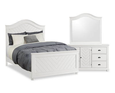 Ella 5pc Bedroom Set with Panel Bed, Dresser & Mirror, White  - Queen Size | Ensemble de chambre à coucher Ella 5 pièces blanc avec lit à panneaux, commode et miroir - format grand lit