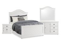 Ensemble de chambre à coucher Ella 6 pièces blanc avec lit à panneaux, commode, miroir et table de nuit - format grand lit