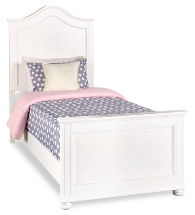 Ella Panel Bed with Headboard & Frame for Kids, Chevron Pattern, White - Twin Size | Lit à panneaux Ella blanc pour enfants avec tête de lit, cadre et motif de chevrons - format lit simple