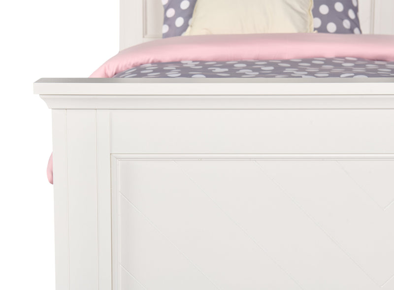 Lit à panneaux Ella blanc pour enfants avec tête de lit, cadre et motif de chevrons - format lit simple