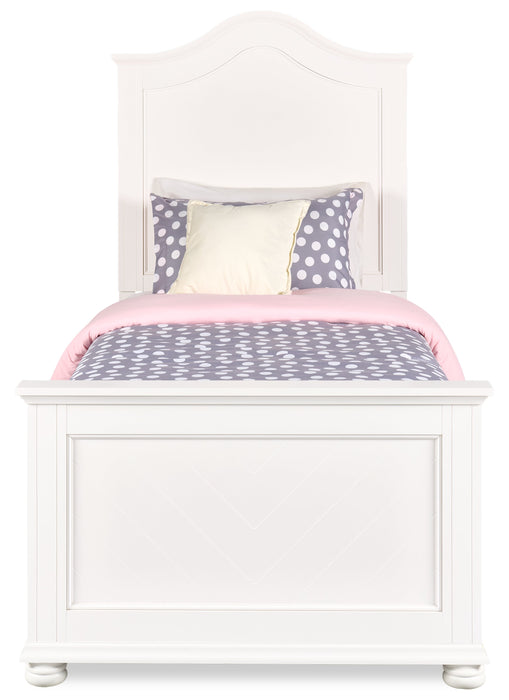 Lit à panneaux Ella blanc pour enfants avec tête de lit, cadre et motif de chevrons - format lit simple