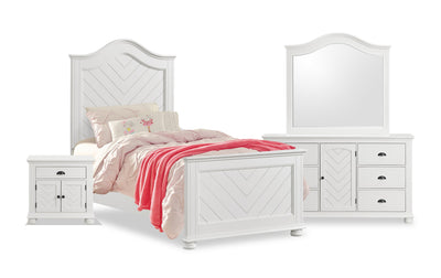 Ella 6pc Bedroom Set with Panel Bed, Dresser, Mirror & Nightstand, White - Twin Size | Ensemble de chambre à coucher Ella 6 pièces blanc avec lit à panneaux, commode, miroir et table de nuit - format lit simple