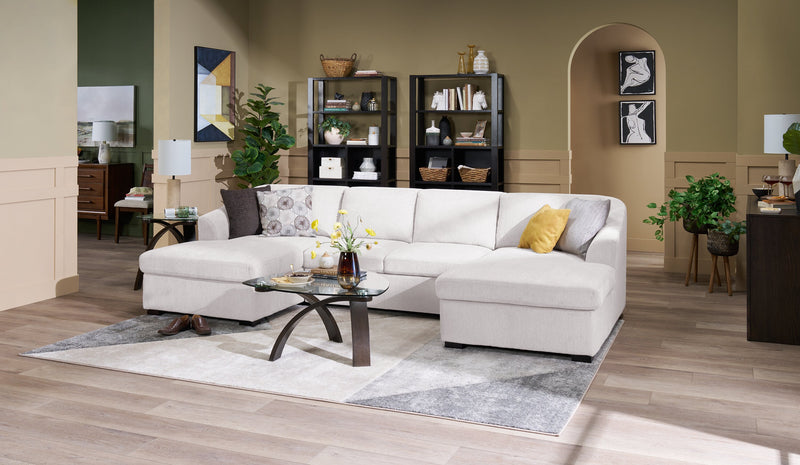 Sofa-lit sectionnel Envy 3 pièces en tissu de chenille avec 2 fauteuils longs de rangement - beige amande