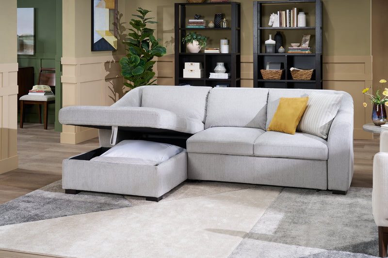 Sofa-lit sectionnel de gauche Envy 2 pièces en tissu de chenille avec fauteuil long de rangement - gris brouillard