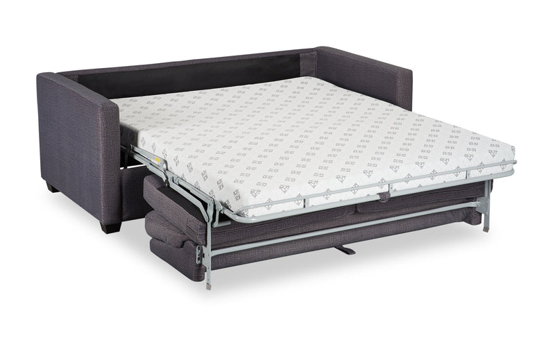 Grand sofa-lit Everlee de 76,5 po fabriqué au Canada en microsuède avec mousse à mémoire de forme et deux coussins décoratifs - gris