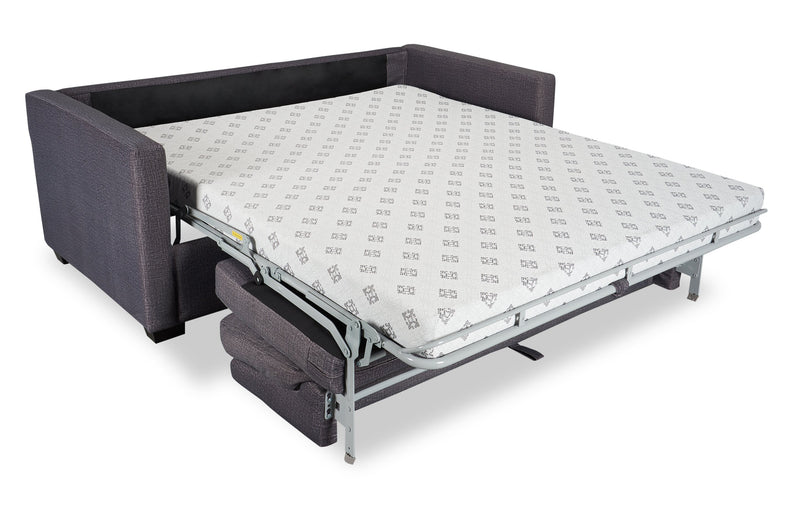 Grand sofa-lit Everlee de 76,5 po fabriqué au Canada en microsuède avec mousse à mémoire de forme et deux coussins décoratifs - gris
