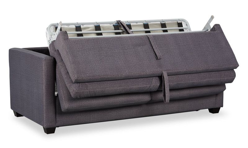 Grand sofa-lit Everlee de 76,5 po fabriqué au Canada en microsuède avec mousse à mémoire de forme et deux coussins décoratifs - gris