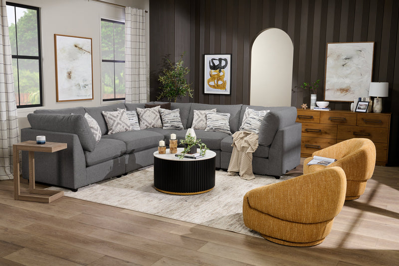 Sofa sectionnel modulaire Evolve de Scott Living 5 pièces en tissu d’apparence lin avec coussins en duvet et plumes - gris anthracite
