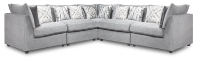 Scott Living Evolve Modular 5-Piece Linen-Look Fabric Sectional with Feather Down Cushions - Grey | Sofa sectionnel modulaire Evolve de Scott Living 5 pièces en tissu d’apparence lin avec coussins en duvet et plumes - gris