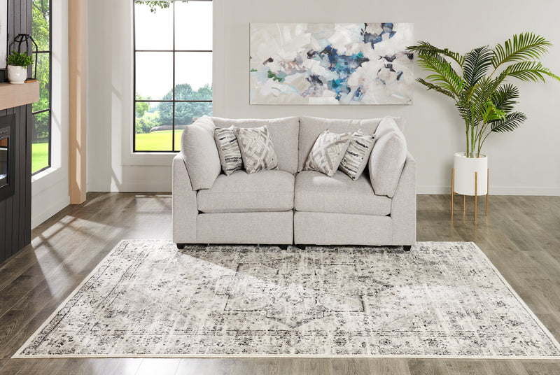 Causeuse modulaire Evolve de Scott Living de 79 po en tissu d’apparence lin avec coussins amovibles en duvet et plumes - gris