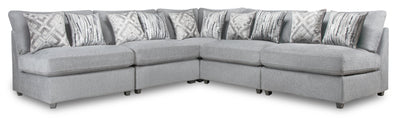 Scott Living Evolve Modular 5-Piece Linen-Look Fabric Armless Sectional with Feather Down Cushions - Grey | Sofa sectionnel sans accoudoirs modulaire Evolve de Scott Living 5 pièces en tissu d’apparence lin avec coussins en duvet et plumes - gris