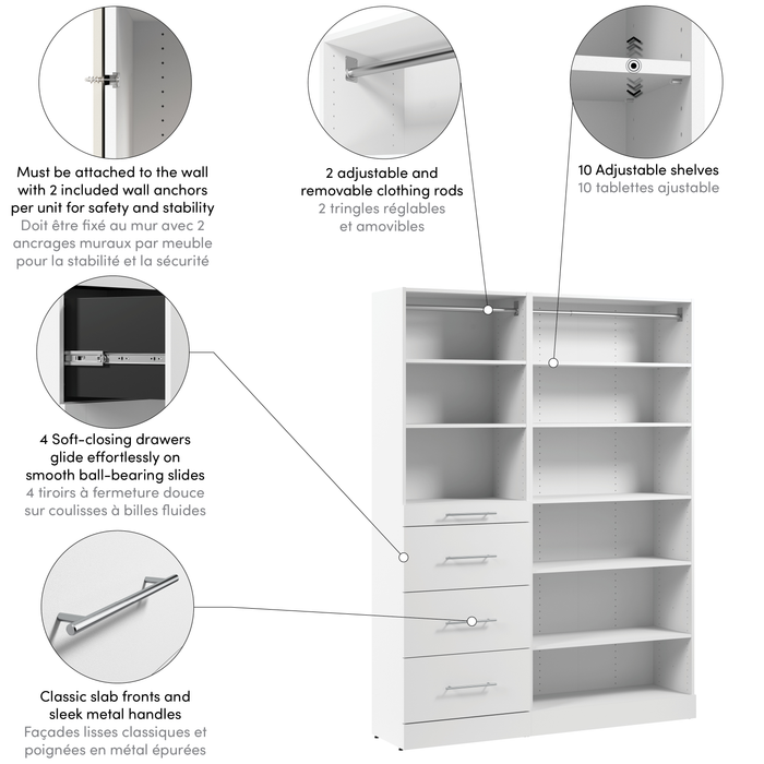 Système de garde-robe et pièce-penderie modulaire Florence de Bestar de 60 po avec rangement - blanc