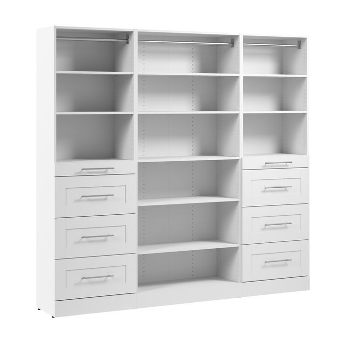 Système de garde-robe et pièce-penderie modulaire Florence de Bestar de 85 po avec tablettes et tiroirs de style Shaker - blanc
