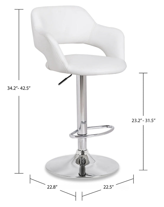 Tabouret 23-31.5 po bar Finn en tissu de cuir végétalien et en métal avec siège pivotant et réglable - blanc