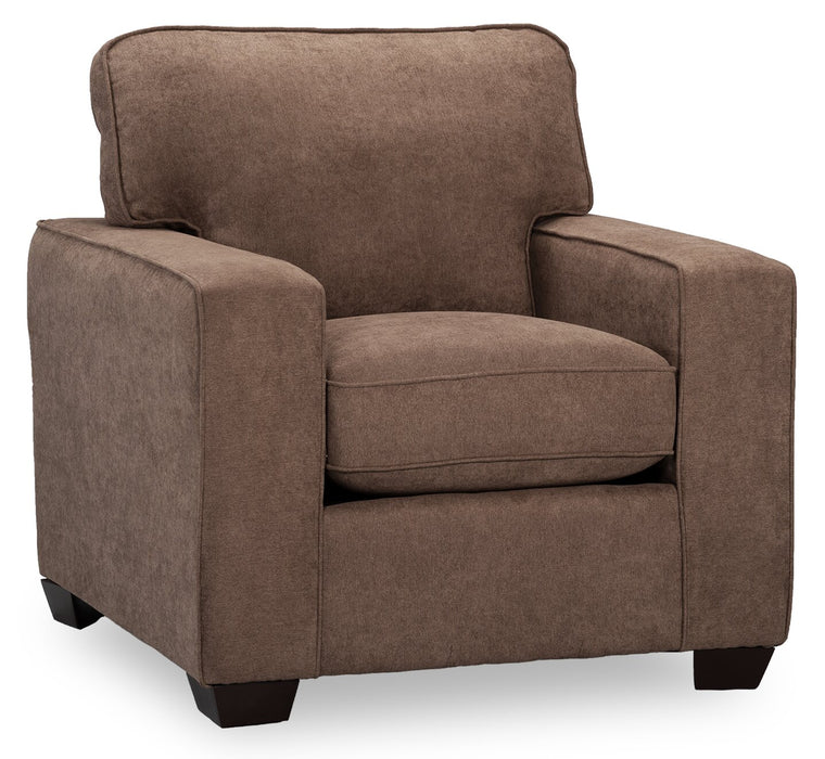 Fauteuil Fiona de 36,5 po fabriqué au Canada en tissu de chenille avec accoudoirs rectilignes - brun moka