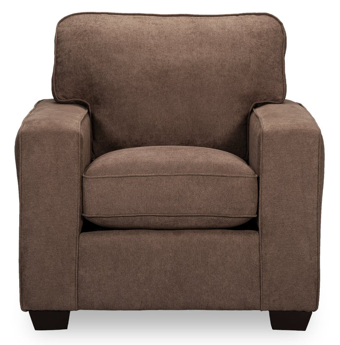 Fauteuil Fiona de 36,5 po fabriqué au Canada en tissu de chenille avec accoudoirs rectilignes - brun moka