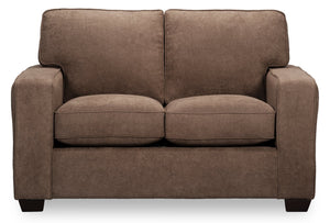 Causeuse Fiona de 58 po fabriquée au Canada en tissu de chenille avec accoudoirs rectilignes - brun moka