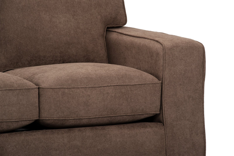 Sofa-lit double Fiona de 74 po fabriqué au Canada en tissu de chenille avec accoudoirs rectilignes - brun moka