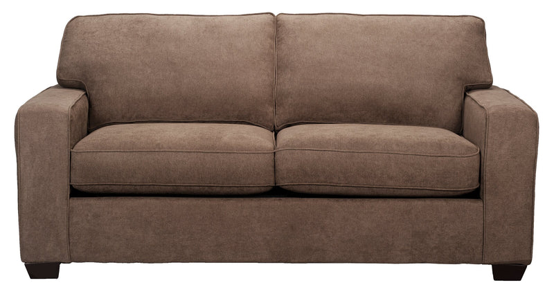 Sofa-lit double Fiona de 74 po fabriqué au Canada en tissu de chenille avec accoudoirs rectilignes - brun moka