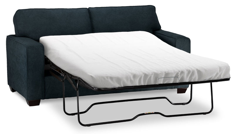 Sofa-lit double Fiona de 74 po fabriqué au Canada en tissu de chenille avec accoudoirs rectilignes - bleu marine