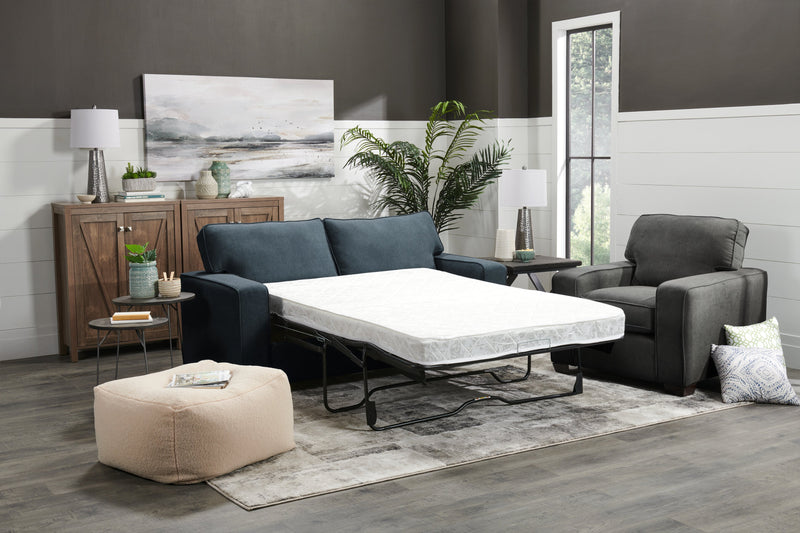 Sofa-lit double Fiona de 74 po fabriqué au Canada en tissu de chenille avec accoudoirs rectilignes - bleu marine