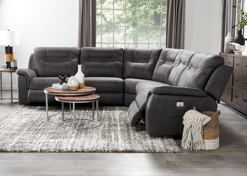 Sofa sectionnel à inclinaison électrique Floy 5 pièces en suédine avec appuie-têtes électriques et port USB - gris