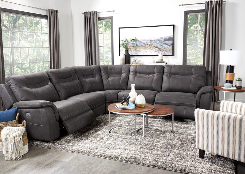 Sofa sectionnel à inclinaison électrique Floy 5 pièces en suédine avec appuie-têtes électriques et port USB - gris