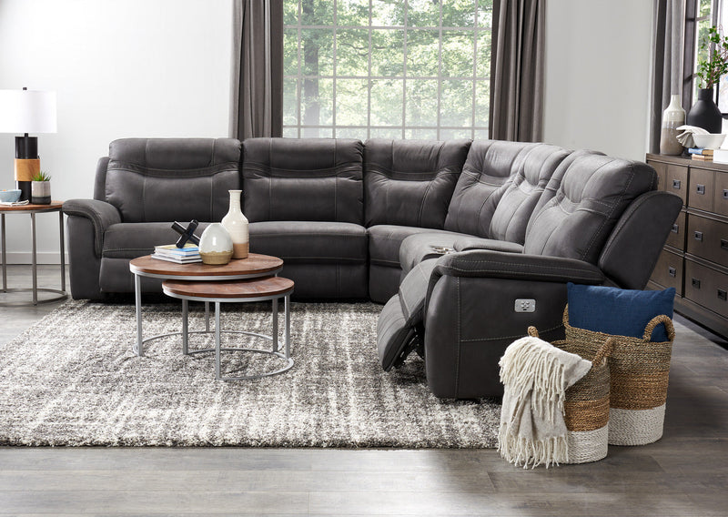 Sofa sectionnel à inclinaison électrique Floy 6 pièces en suédine avec appuie-têtes électriques, console et port USB - gris
