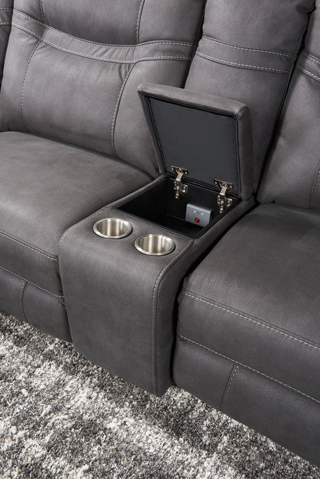 Sofa sectionnel à inclinaison électrique Floy 6 pièces en suédine avec appuie-têtes électriques, console et port USB - gris
