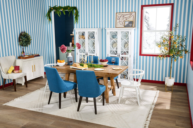 Chaise de salle à manger Gabi en tissu d’apparence lin - bleue