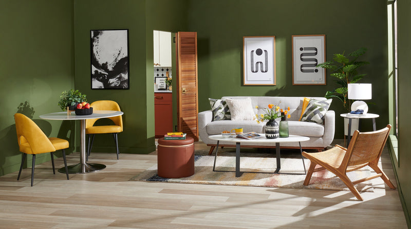 Sofa Freeman de Kort & Co. de 80 po de format condo en tissu d’apparence lin avec base et pattes en bois - blanc colombe