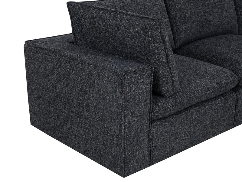 Sofa sectionnel modulaire Fusion 4 pièces en tissu de chenille gris anthracite avec coussins et pouf en duvet et plumes