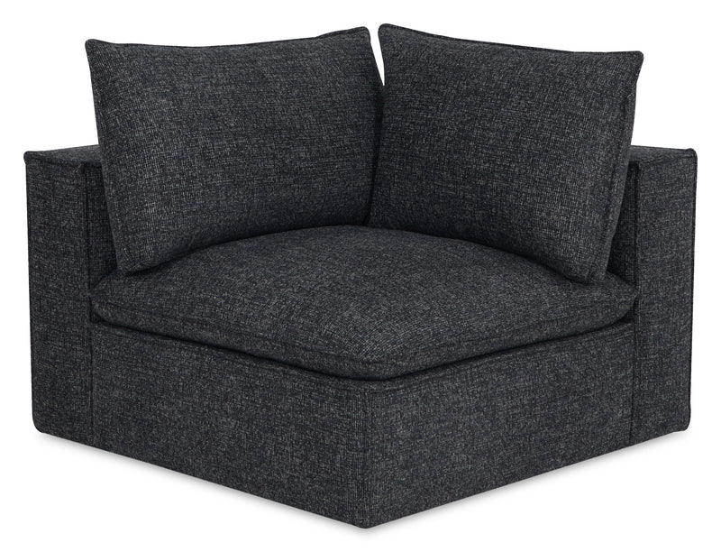 Sofa sectionnel modulaire Fusion 4 pièces en tissu de chenille gris anthracite avec coussins et pouf en duvet et plumes