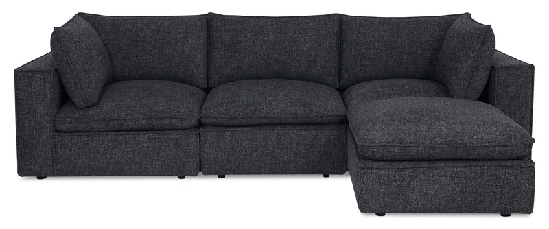 Sofa sectionnel modulaire Fusion 4 pièces en tissu de chenille gris anthracite avec coussins et pouf en duvet et plumes