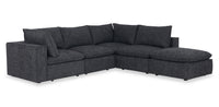 Sofa sectionnel modulaire Fusion 5 pièces en tissu de chenille gris anthracite avec coussins et pouf en duvet et plumes