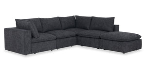 Sofa sectionnel modulaire Fusion 5 pièces en tissu de chenille gris anthracite avec coussins et pouf en duvet et plumes