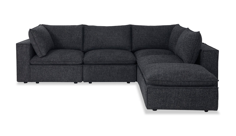 Sofa sectionnel modulaire Fusion 5 pièces en tissu de chenille gris anthracite avec coussins et pouf en duvet et plumes