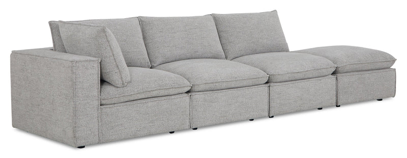Sofa sectionnel modulaire Fusion 4 pièces en tissu de chenille gris argenté avec coussins et pouf en duvet et plumes
