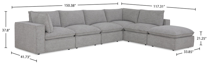 Sofa sectionnel modulaire Fusion 6 pièces en tissu de chenille gris argenté avec coussins de dossier amovibles en duvet et plumes