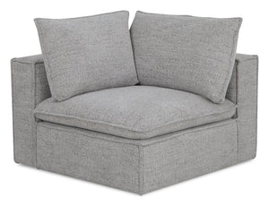 Fauteuil modulaire en coin Fusion de 41,73 po en tissu de chenille gris argenté avec coussin de dossier amovible en duvet et plumes
