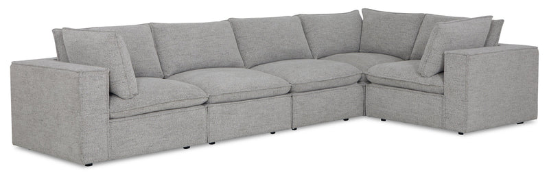 Sofa sectionnel modulaire Fusion 5 pièces en tissu de chenille gris argenté avec coussins de dossier amovibles en duvet et plumes