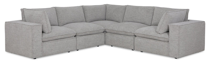 Sofa sectionnel modulaire Fusion 5 pièces en tissu de chenille gris argenté avec coussins de dossier amovibles en duvet et plumes