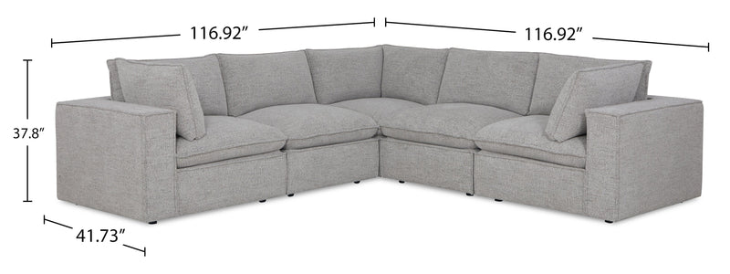 Sofa sectionnel modulaire Fusion 5 pièces en tissu de chenille gris argenté avec coussins de dossier amovibles en duvet et plumes
