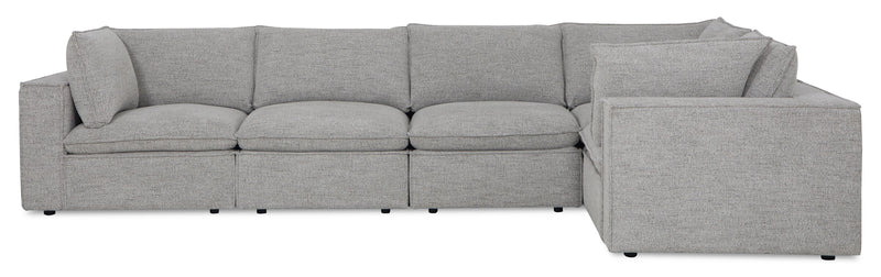 Sofa sectionnel modulaire Fusion 5 pièces en tissu de chenille gris argenté avec coussins de dossier amovibles en duvet et plumes