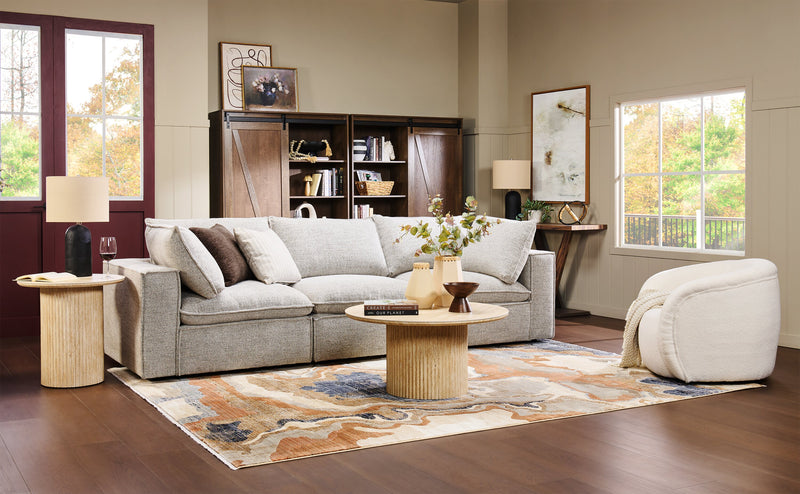 Table à café ronde Sullivan de 35,43 po avec dessus en pierre frittée - travertin beige